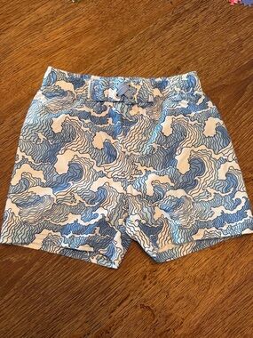 RuggedButts Blue & White Swim Trunks with Wave Print